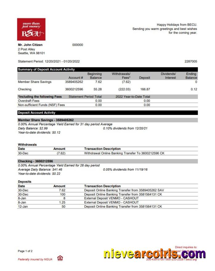 Australia BECU bank statement
